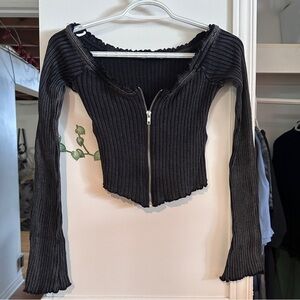 Ardene Black Ribbed Crop Top with Zip